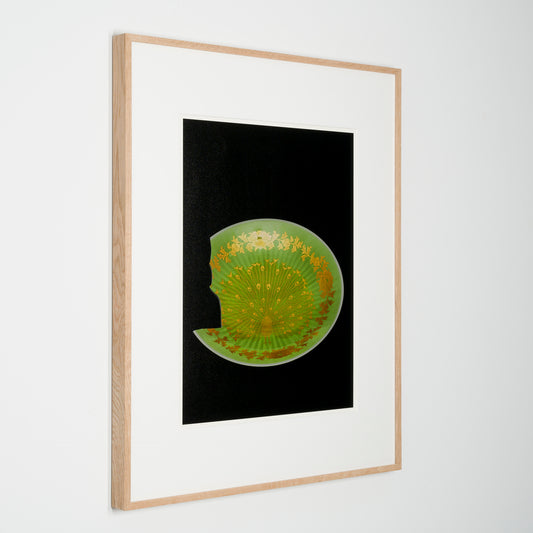 Decorative plate with gold underglaze peacock design