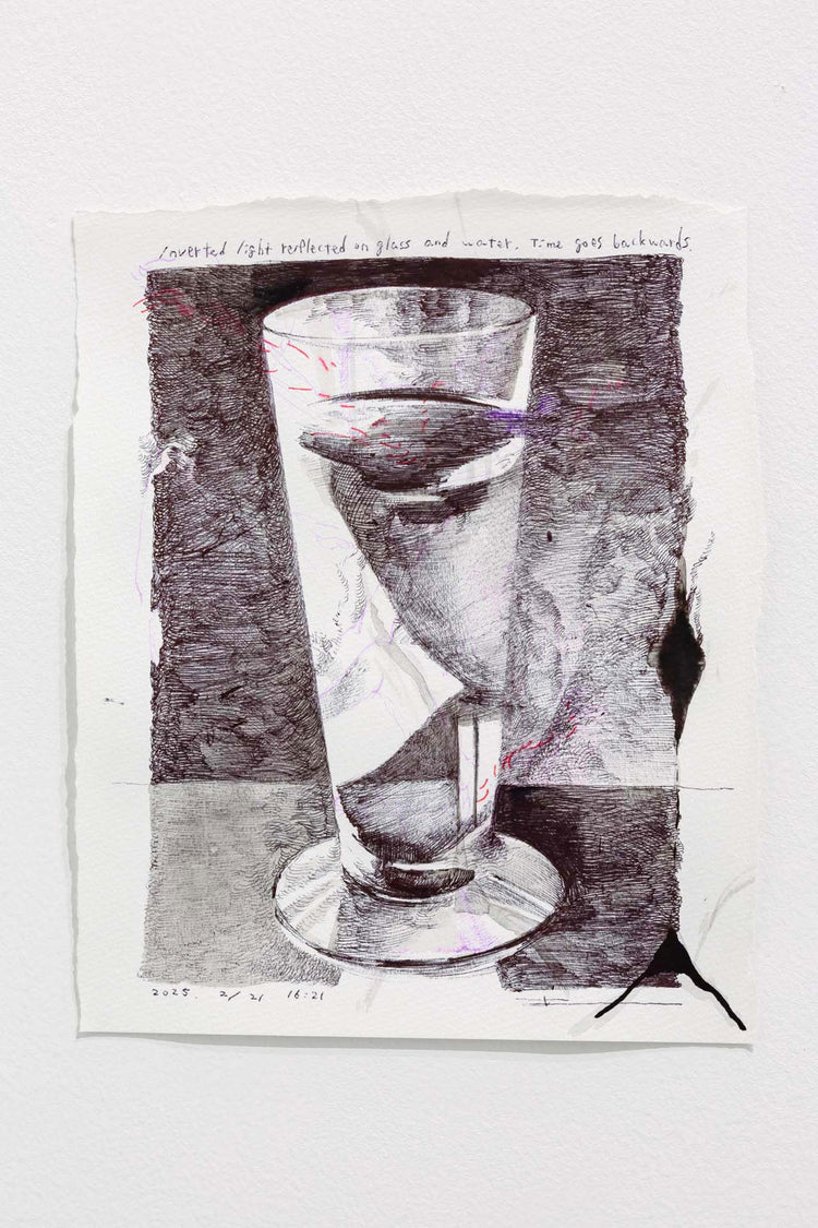 Inverted light reflected on glass and water. time goes backwards