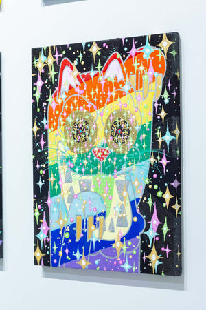 Rainbow cat connects with the universe and beckons